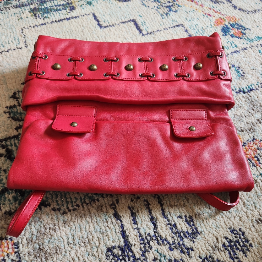 Donald J. Pliner Red Studded Shoulder Bag